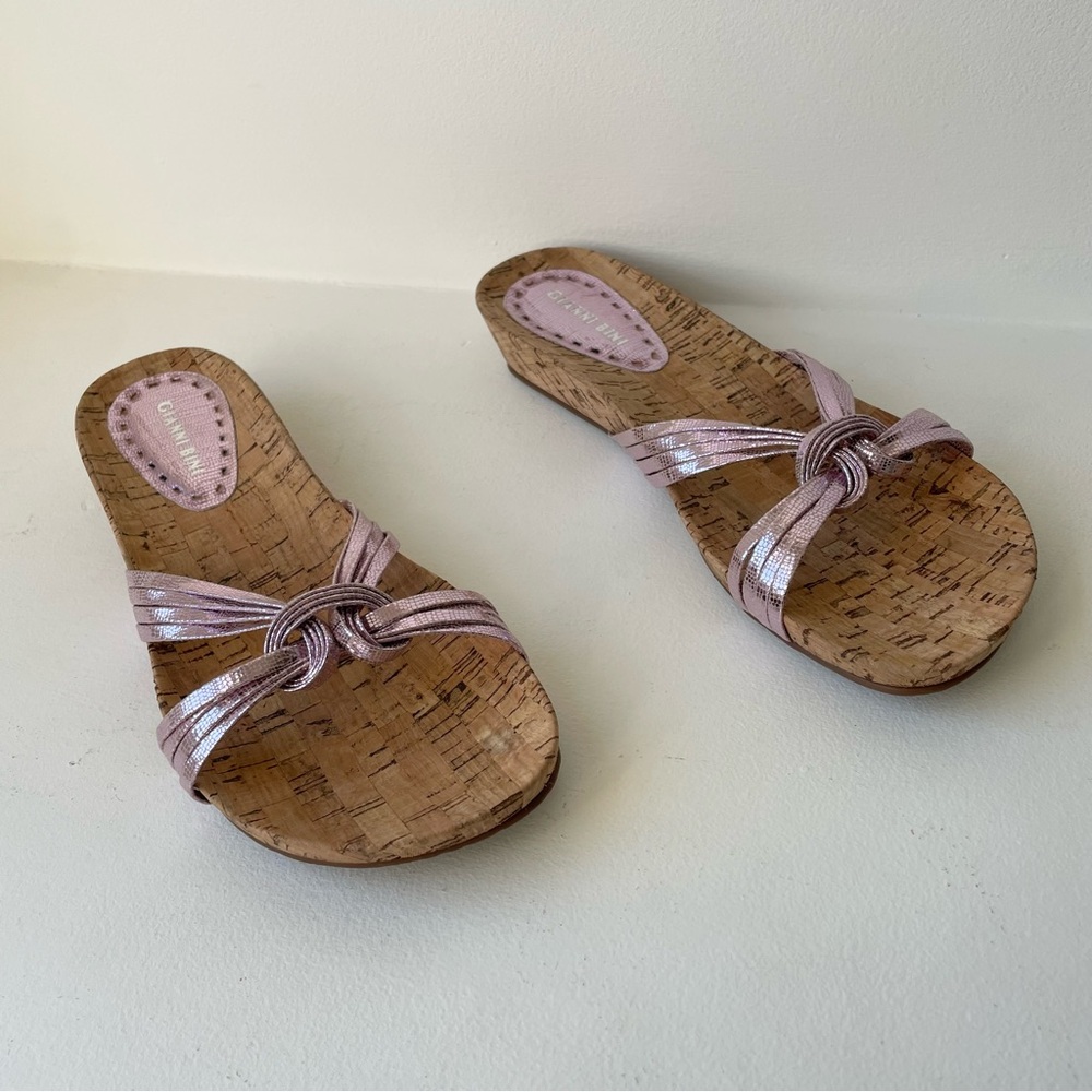 Gianni Bini Metallic Pink Open Toed Cork Sandal Size 9 - Picture 5 of 8